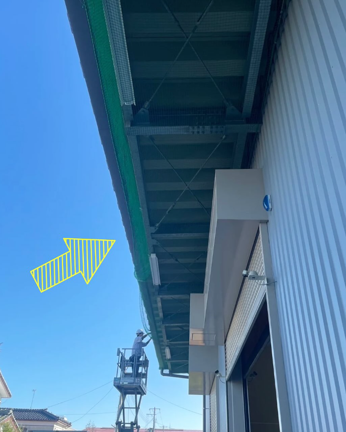 倉庫出入口の防鳥ネット